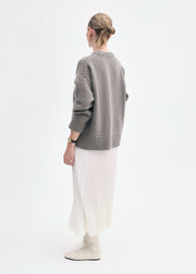 Pleated Elastic Waist Skirt in Stretch Crepe - Ivory - CO Collections